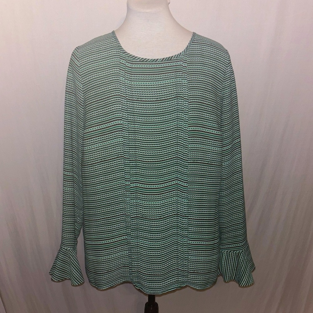 Liz Claiborne Career Mini Striped Pullover Green, Black, White Medium